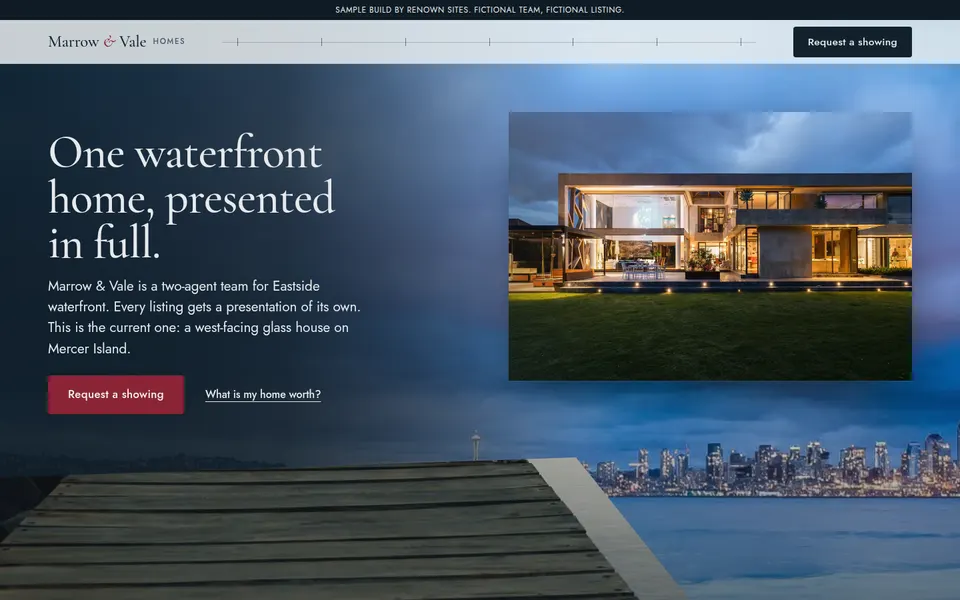 Desktop page of Marrow and Vale Homes, a sample luxury listing build