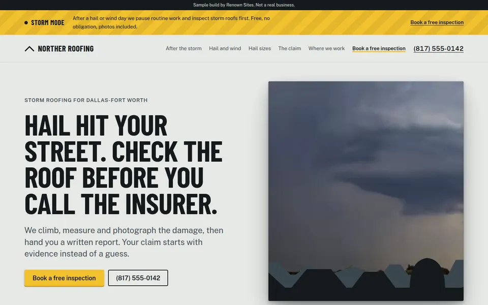 Norther Roofing homepage on a desktop screen